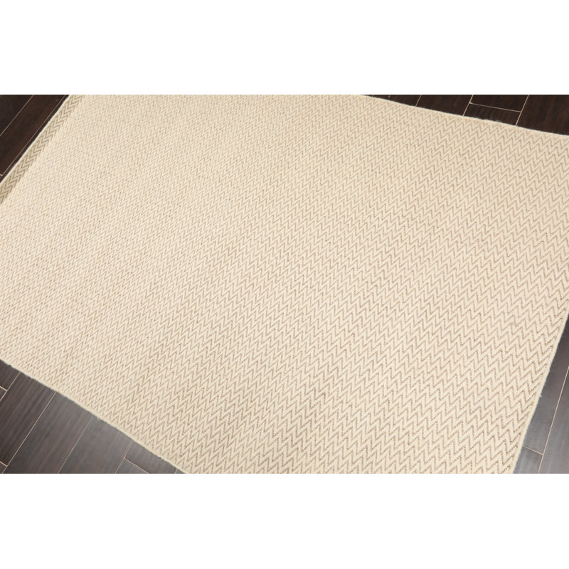 Tapis décoratif en laine Touffetée à la main beige à chevrons karekin, Rectangle 4 pi x 6 pi