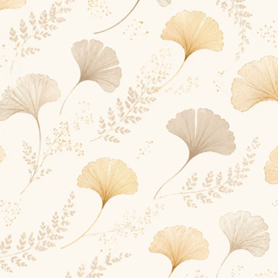 Papier peint adhésif beige délicat à motif de feuilles de ginkgo délicates l 17,7 po x H 118 po Papier peint amovible auto-adhésif pour les armoires de chambre de bébé