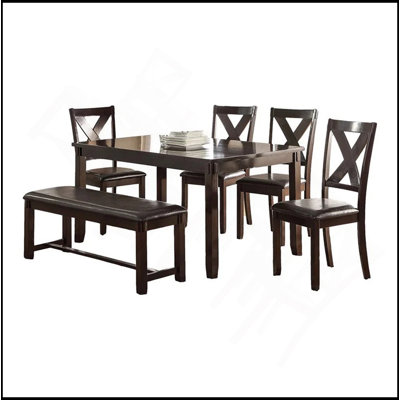 Dining Room Furniture Casual Modern 6Pc Set Dining Table 4X Side Chairs And A Bench Rubberwood And Birch Veneers Grey Finish