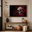 Crâne entouré de roses rouges sur fond sombre, art d'Halloween sur toile-124041896