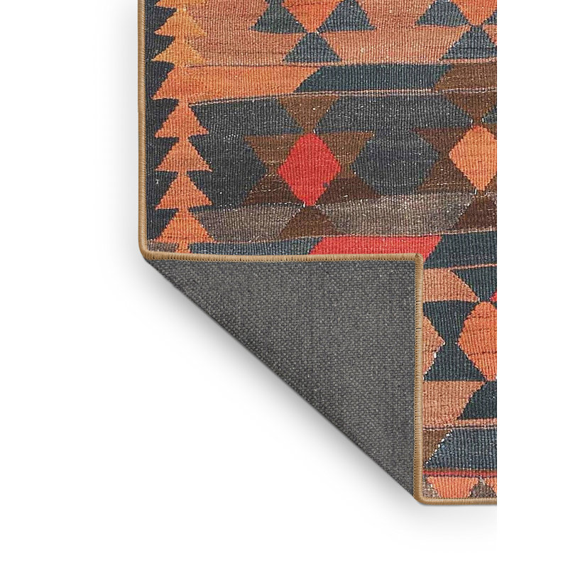 Tapis de zone orange/brun/bleu contemporaine, Rectangle 4 pi x 6 pi