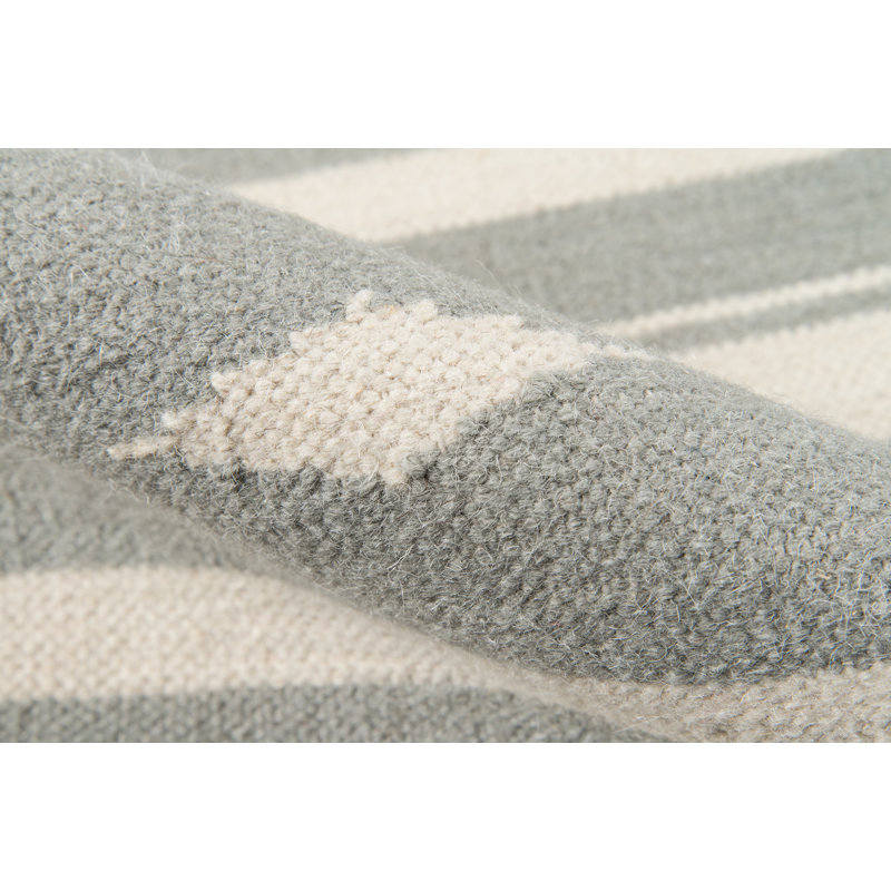 Tapis gris / blanc en laine tissé à plat à la main Thompson, Rectangle 7 pi 6 po x 9 pi 6 po