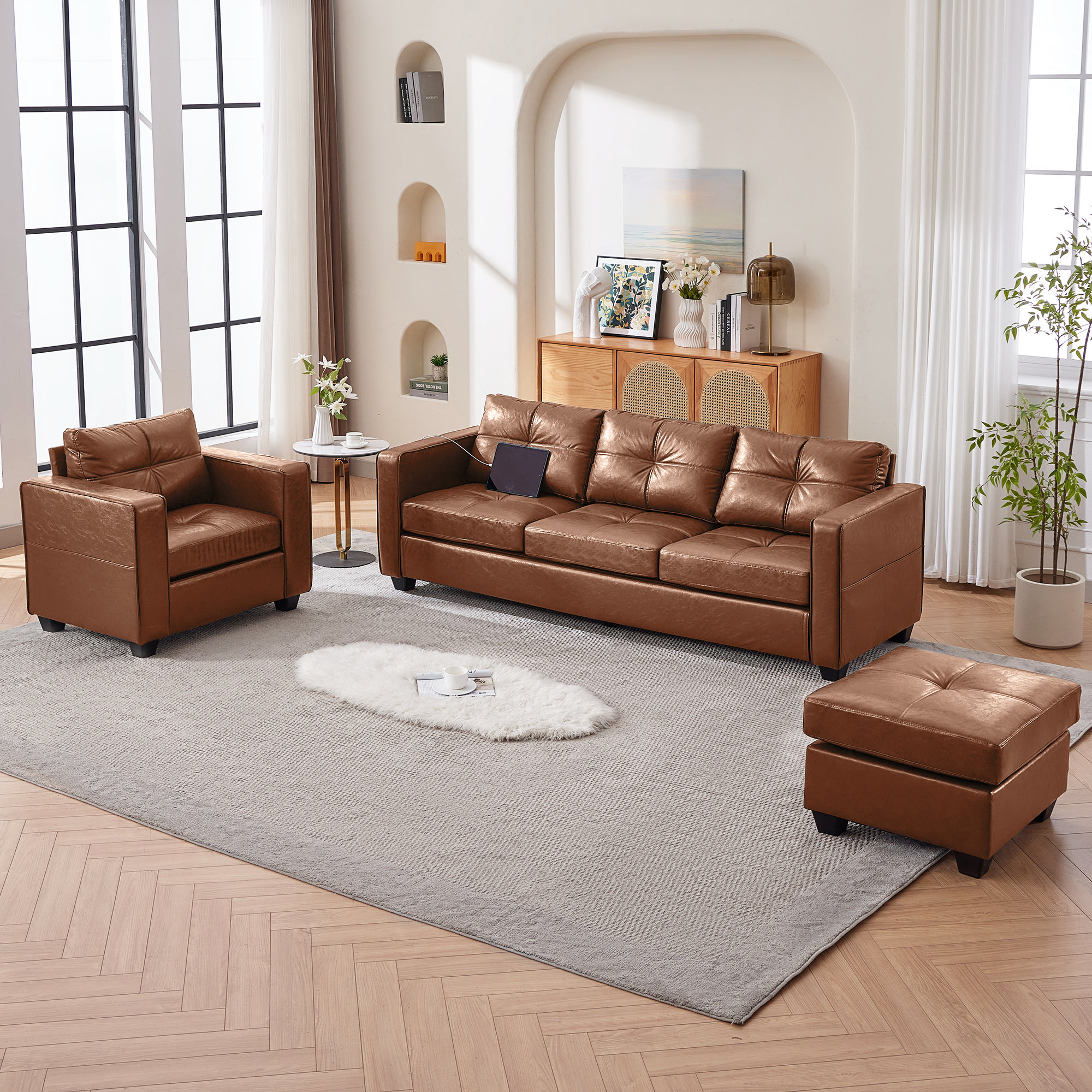 Ebern Designs 3-Piece Faux Leather Living Room Set & Reviews - Wayfair ...