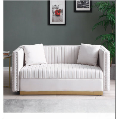 Vertical Channel Tufted Upholstered Sofa Couch for Living Room with 2 pillows