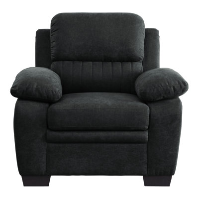Chair With Dark Gray Textured Fabric And Strong Solid Wood Base For Home Modern Living Room Seating In Construction