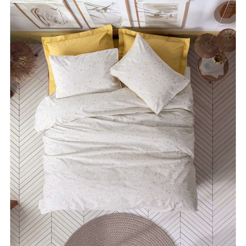 100% Cotton Ranforce Double Quilt Cover Set, Mustard Color | Includes 79 x 79 inches Duvet Cover & 2 Pillowcases 23.6 x 23.6 inches | Soft, Durable, Machine Washable, Pigment Printing, Elegant Closure Design