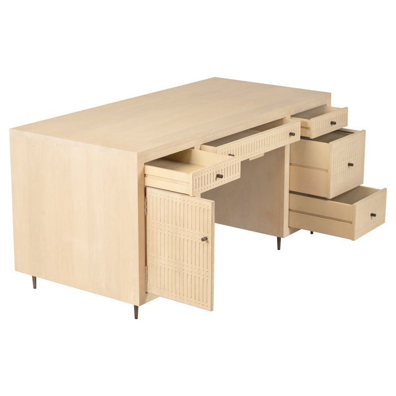 Bureau Sampson avec tiroirs au fini naturel vieilli contemporain sur bois massif