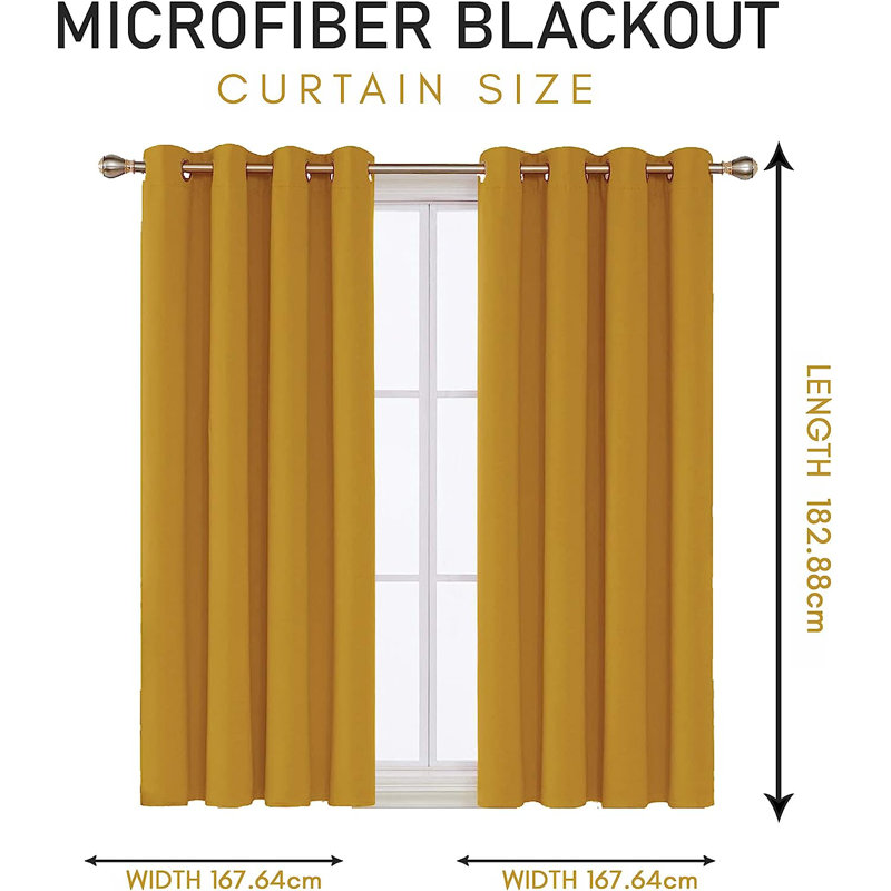 Jeffro Pair Eyelet Blackout Curtains, Ochre, 116.84cm Width x 137.16cm Drop