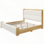 Lit plateforme en bois massif avec tête et pied de lit capitonnés.-672823913-672823914