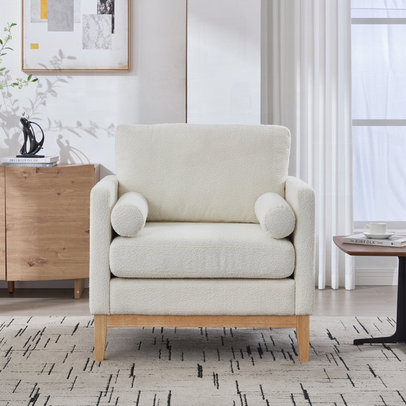 Fauteuil d'appoint 35,4 po, Ivoire - Pied naturel