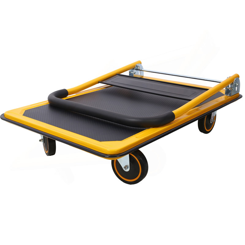 Chariot à plateforme pliable à pousser 660 lb Capacité de poids en noir et jaune, H 34,2 po x l 35,8 po x P 24 po