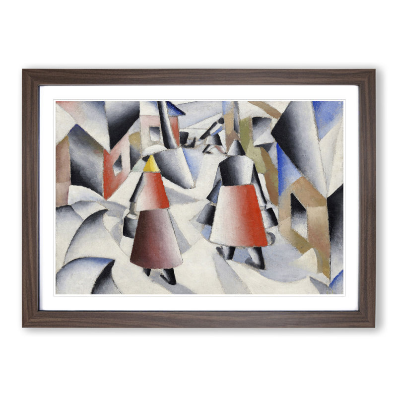 Village After Snowstorm by Kazimir Malevich - Picture Frame Painting, 48cm H x 65cm W x 2cm D, Walnut