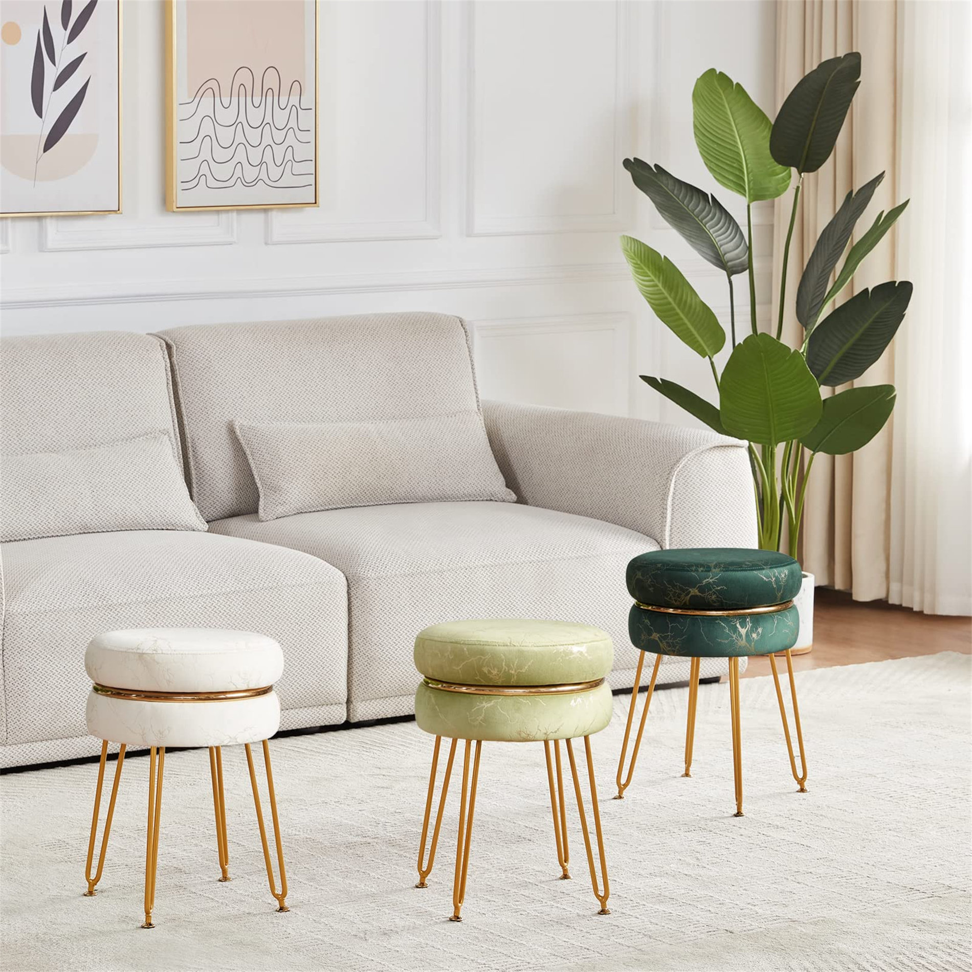 RELAX4LIFE Tabouret De Coiffeuse Avec Couvercle Réversible Et Rangement Caché, Ottoman Pouf Avec Coffre De Rangement, Pouf RondRepose-Pieds Rembourré Multifonctionnel Pour Chambre Salon Bureau (Gris