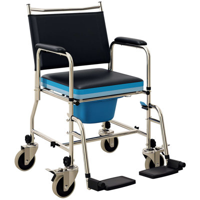 Chaise de douche roulante avec roulettes, fauteuil de chevet avec siège rembourré, dossier, pour personnes à mobilité réduite, fauteuil de toilette pour personnes âgées, adultes, blessés ou handicapés, 300 lb, noir