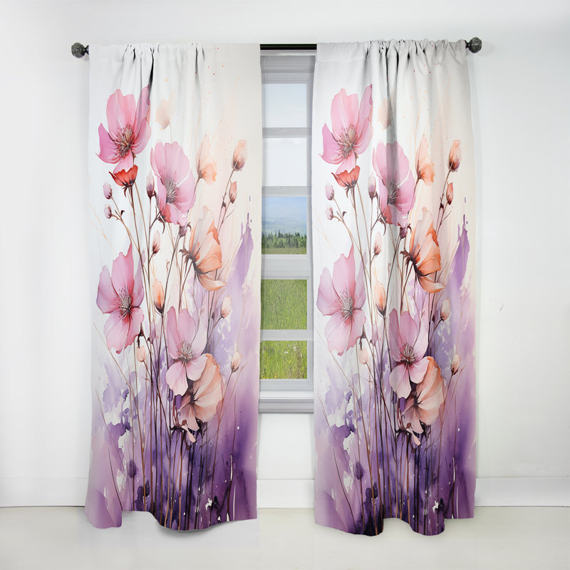 Edie - Poppy Meadows II rose et corail - Rideau coquelicots - Velours obscurcissant - 1 panneau, L 52 po x L 108 po