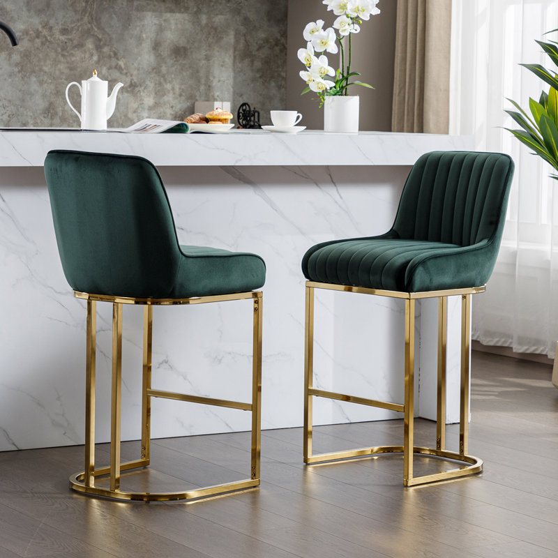 Tabouret de comptoir 26,25 po, Vert, Or