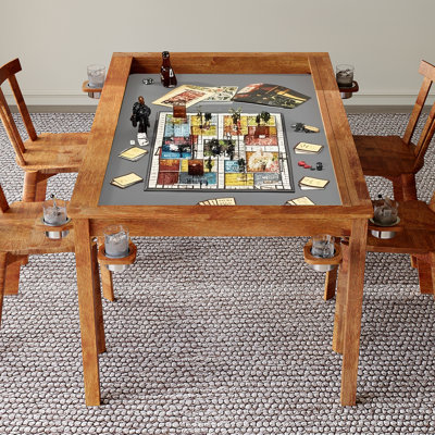 Oak Wood Board Game Table For 6 Players With Removable Table Top