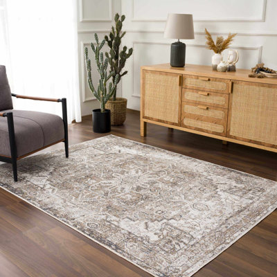 Herae Machine Washable Oriental Brown Area Rug