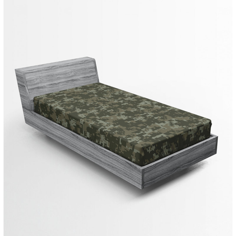 Microfiber Camouflage Fitted Sheet, Twin XL Fitted Sheet, Brown Camouflage 1
