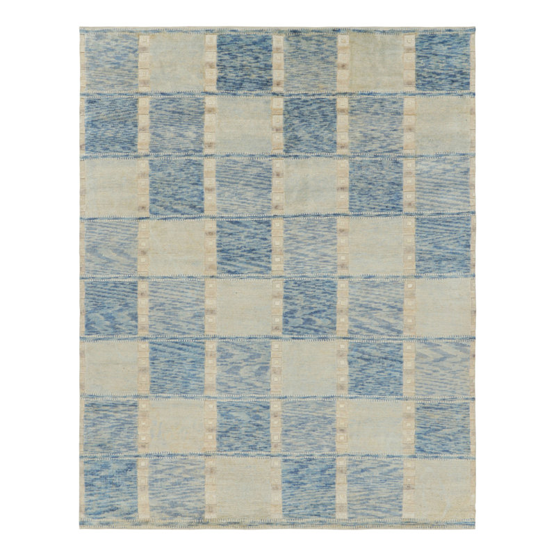 Rug & Kilim’S Scandinavian Style Rug In Blue And Cream With Geometric Patterns