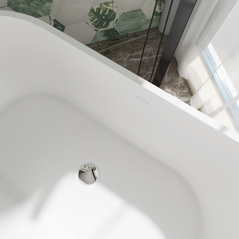 59-Inch Matte White Solid Surface Freestanding Soaking Bathtub