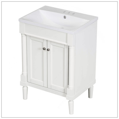 Meuble-lavabo 24 po avec lavabo supérieur, meuble de rangement moderne à 2 niveaux, meuble-lavabo simple, grandes tablettes de rangement