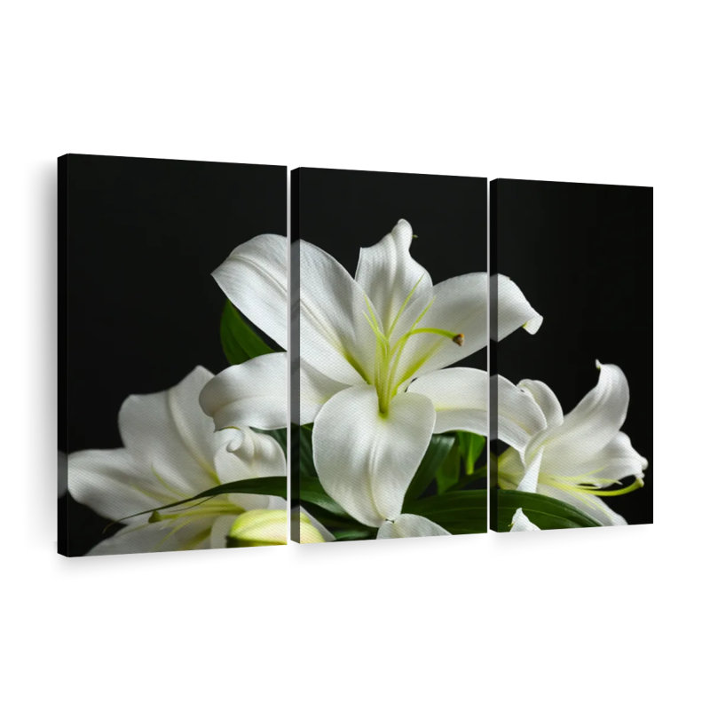 «Fresh White Lilies», 3 pièces sur toile, H 42 po x l 65 po