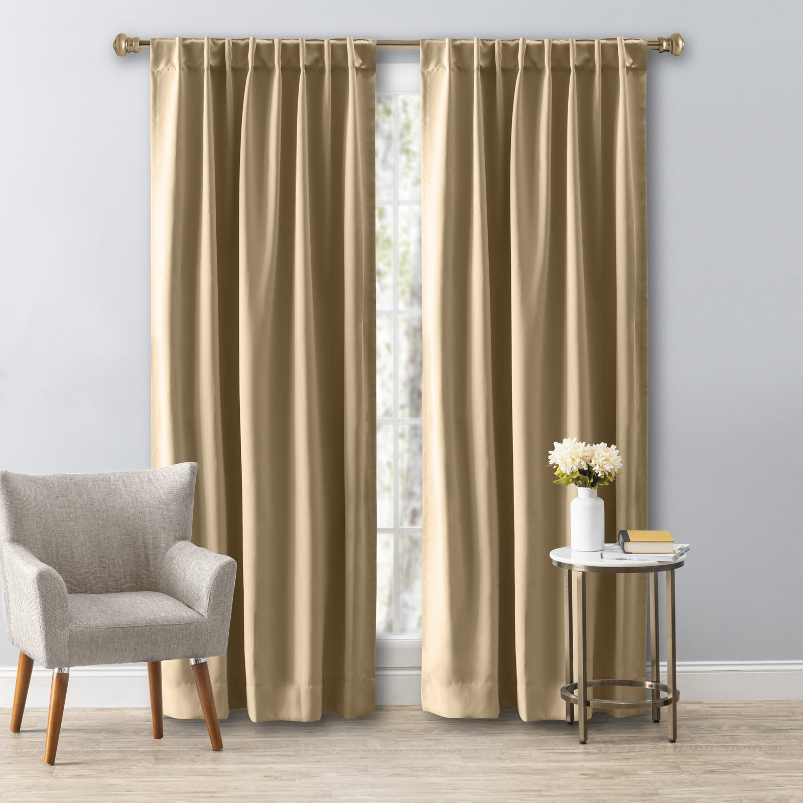 Ardelle Pure Blackout Premium Woven Yarns in a Thermal Rod Pocket w/ Backtabs Curtain Panel, 56" W x 63" L, Sand