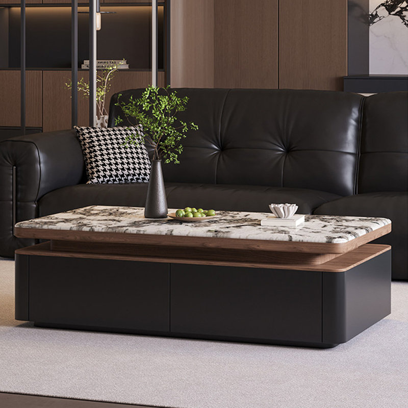 Microcrystalline stone storage coffee table, 15.2" H x 47.2" W x 23.6" D