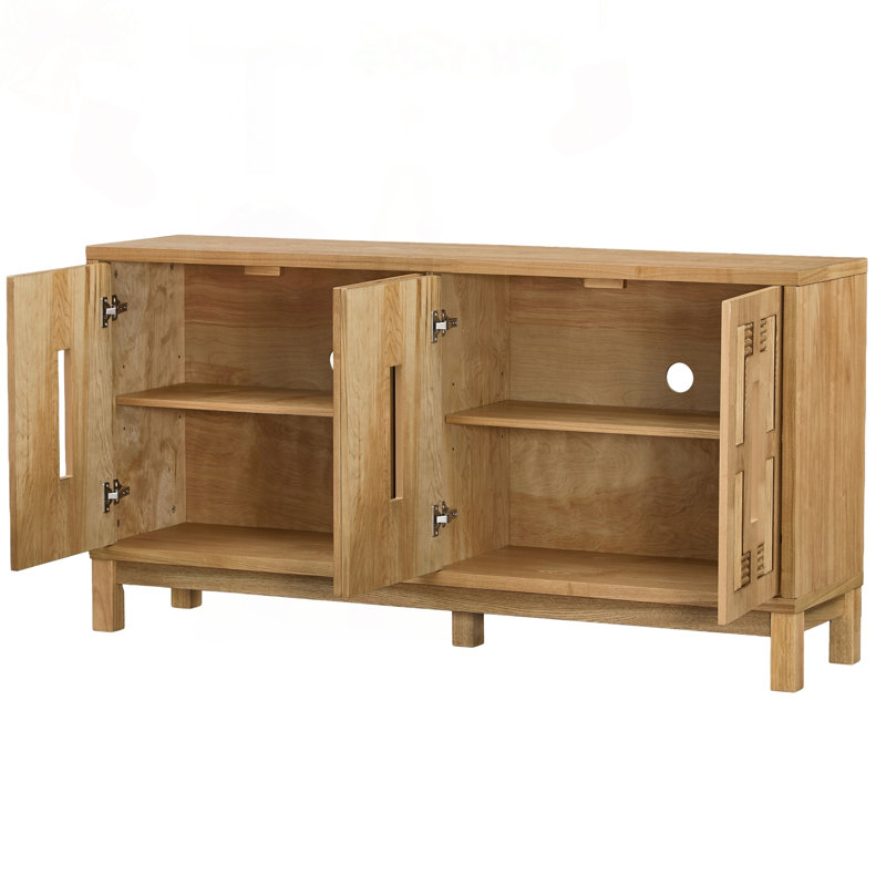 Buffet Mid-Century moderne avec motif ajouré sculpté, Bois naturel
