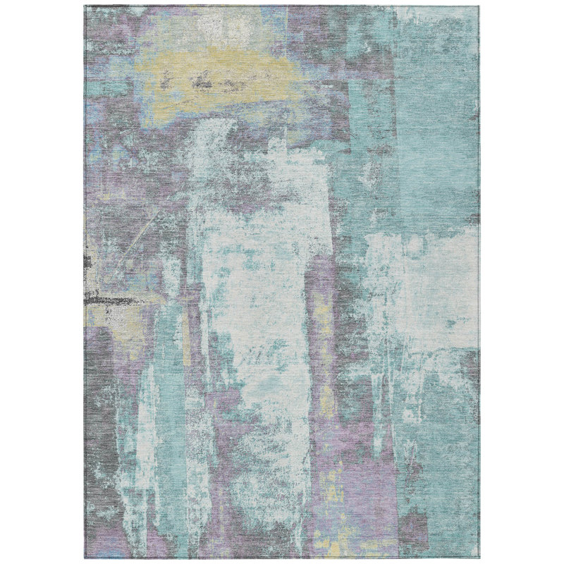 Machine Washable Indoor/Outdoor Xhevrie Teal Rug, Rectangle 8' x 10'