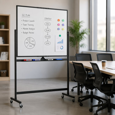 Double-Sided Height Adjustable Rolling Magnetic Whiteboard Easel with Wheels, Portable Dry Erase Board for Home, Office, Classroom & School