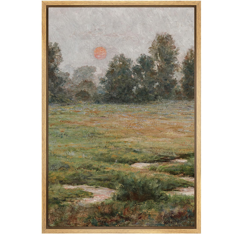 Coucher de soleil sur des champs de paysages impressionnistes, campagne française, Naturel, H 24 po x l 16 po