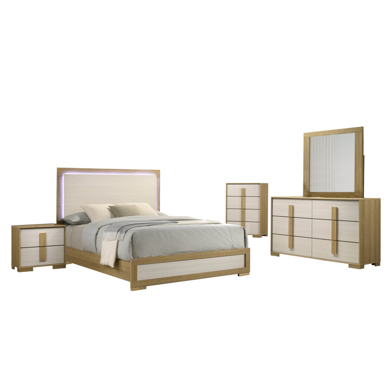 Hodnett Mid-Century Modern Bedroom Set With Led Headboard, King
