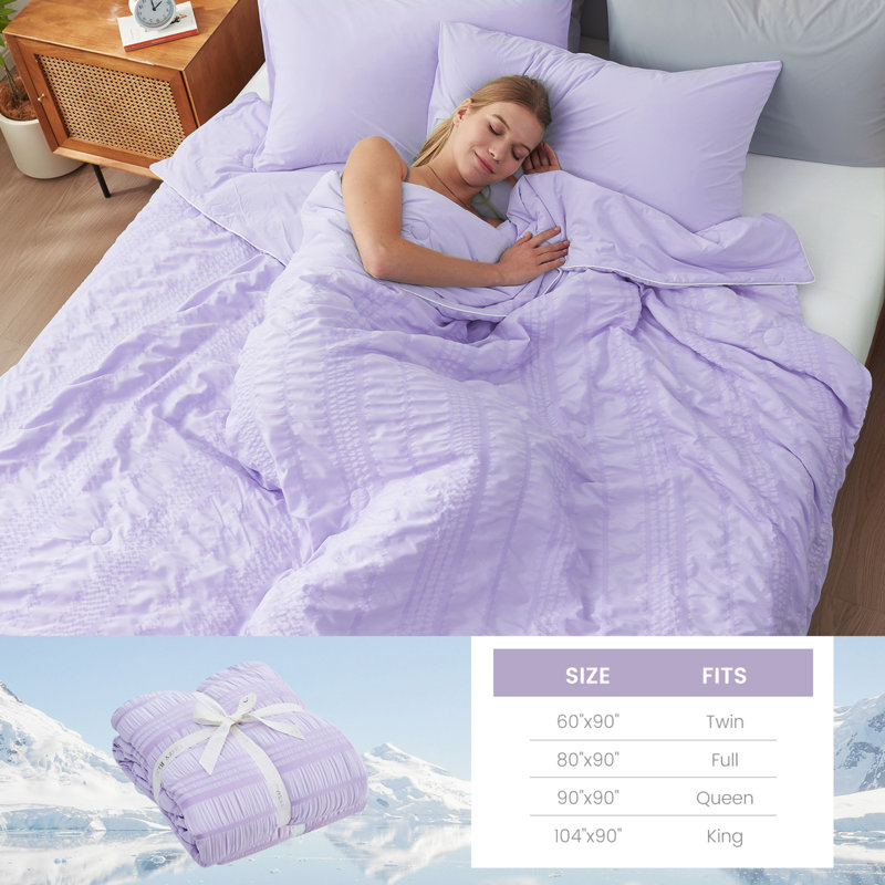 Lightweight Comforter Seersucker Summer Quilt Breathable Summer Blanket Cooling Comforter, Purple, King Comforter
