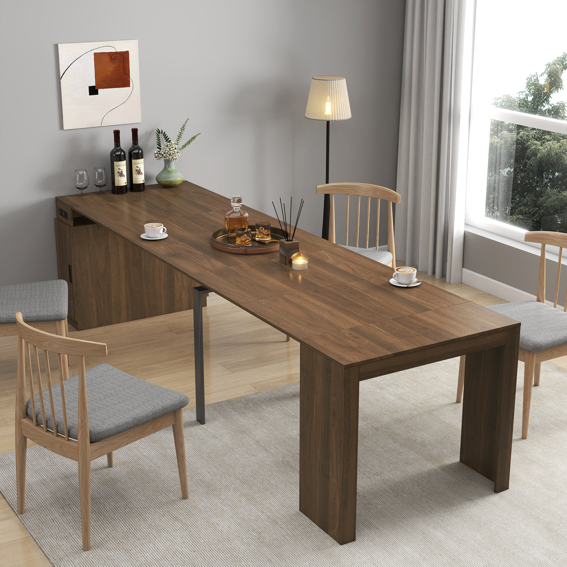 Table With Built In Outlet Ebern Designs Keefe 5-Panel Modern Rustic Extendable Dining Table With ...