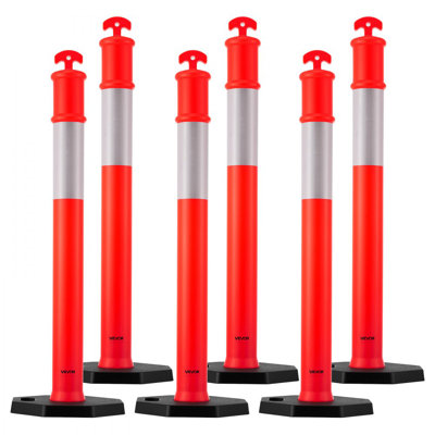 Poteaux de délimitation de la circulation, cônes de sécurité de la circulation de 48 pouces avec base lestée et bandes réfléchissantes, poteaux de délinéation robustes pour chantier de construction, parc de stationnement, contrôle des foules, rouge