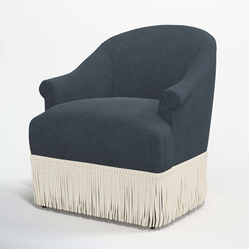 Fauteuil à oreilles Callie, Lin bleu marine classique, Ivoire