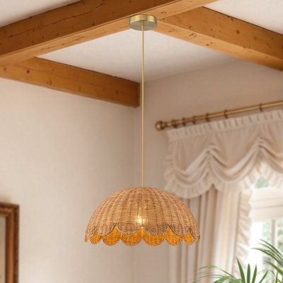 17.7“ Cone Scalloped Rattan Kitchen Island Pendant Light