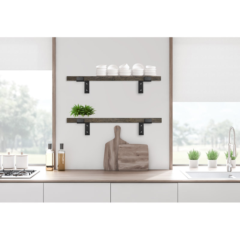Étagère en chêne 2 pièces Almund, Gris carbone, 1 po x 42 po x 7 po