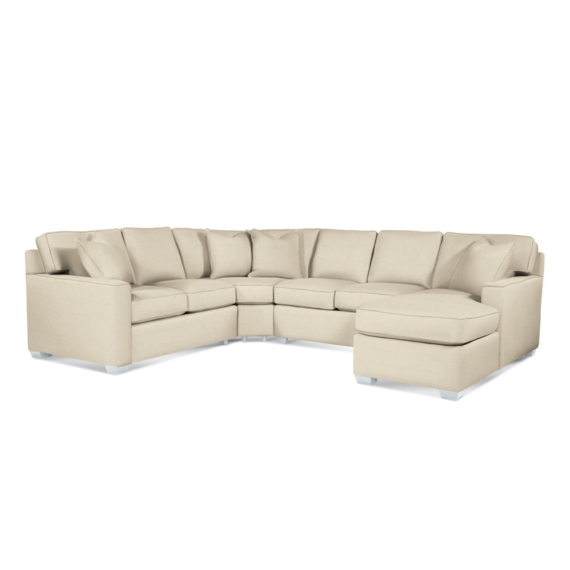 Canapé modulaire Frye, Sunbrella beige à fines rayures; 6205-74, Accoudoir à gauche (vu de face), Blanc givré