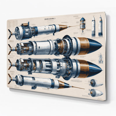 "Space Rocket", art mural en métal beige