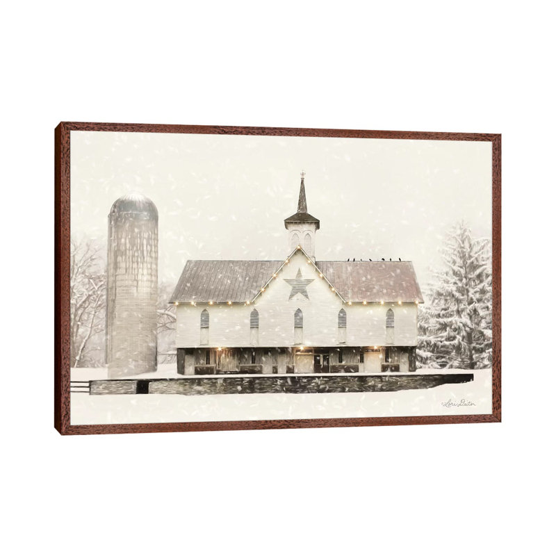 Christmas Star Barn With Lights by Lori Deiter - Print on Canvas, Classic Brown Wood Framed, 66.04 cm H x 45.72 cm W