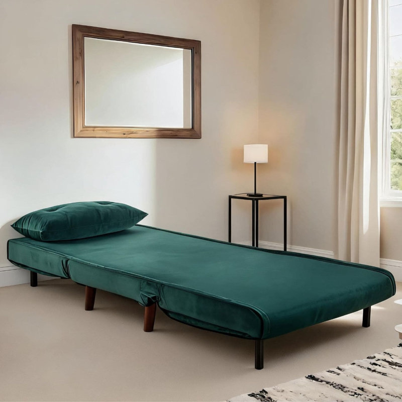 Lonara One Seater Upholstered Single Convertible Chair, Green