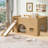 Full Size Wooden Low Loft Bed with Storage Shelves, Slide & Playhouse Door/Window – Kids Bed, Natural-382690040
