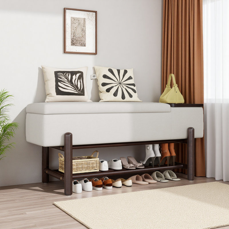 Banc de rangement rembourré Farmhouse avec compartiment caché, banc d'entrée moderne pour le salon, Espresso