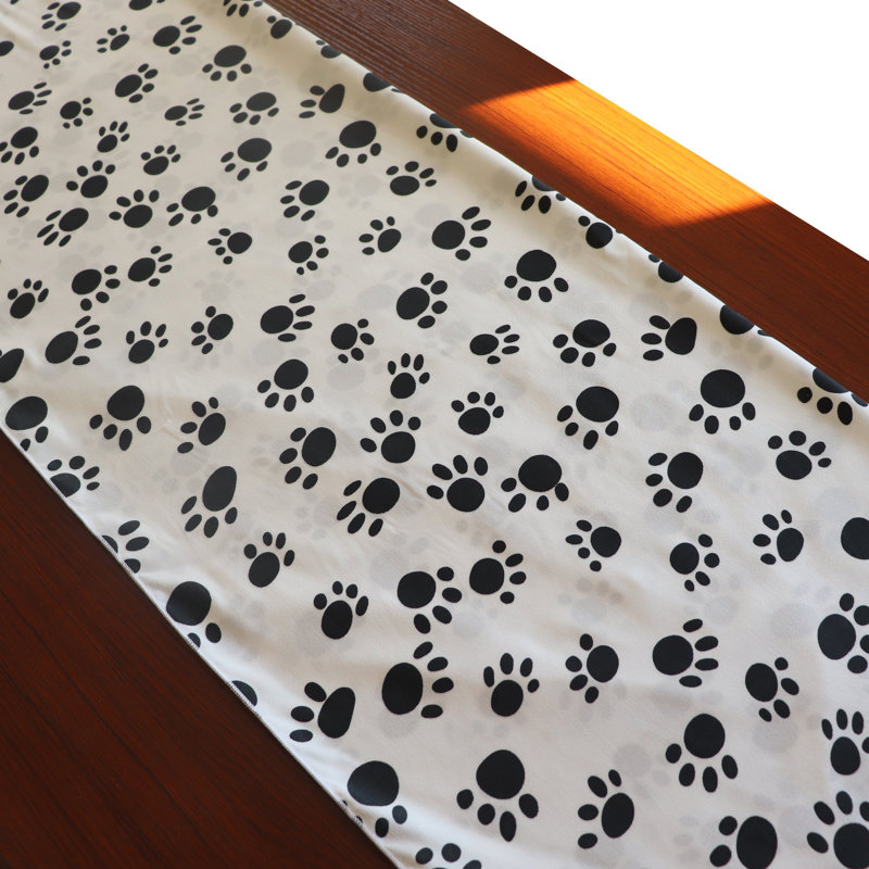Paw Print Table Runner, Black on White,  90" x24"