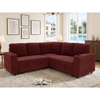 Pull-Out Sofa Bed Sectional With Cup Holders