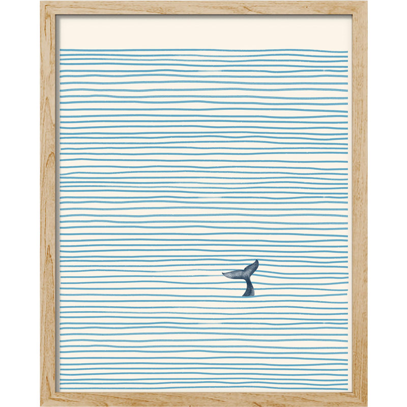 «Baleine solitaire, queue nautique rayée» sur papier, Naturel, H 16 po x l 12 po