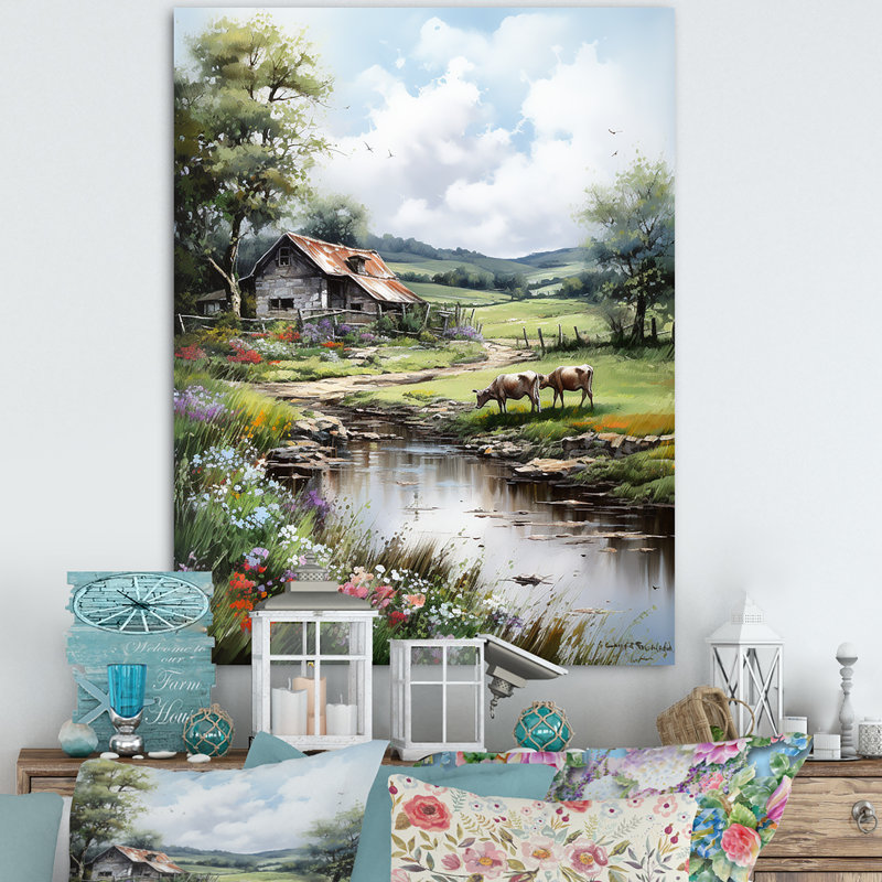 «Relaxing Farm Charm» - Art mural ferme, Toile tendue, H 32 po x l 16 po x P 1 po